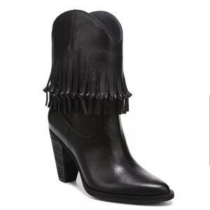 ❤️Zodiac Donna Black Leather Black Fringe Ankle Boots